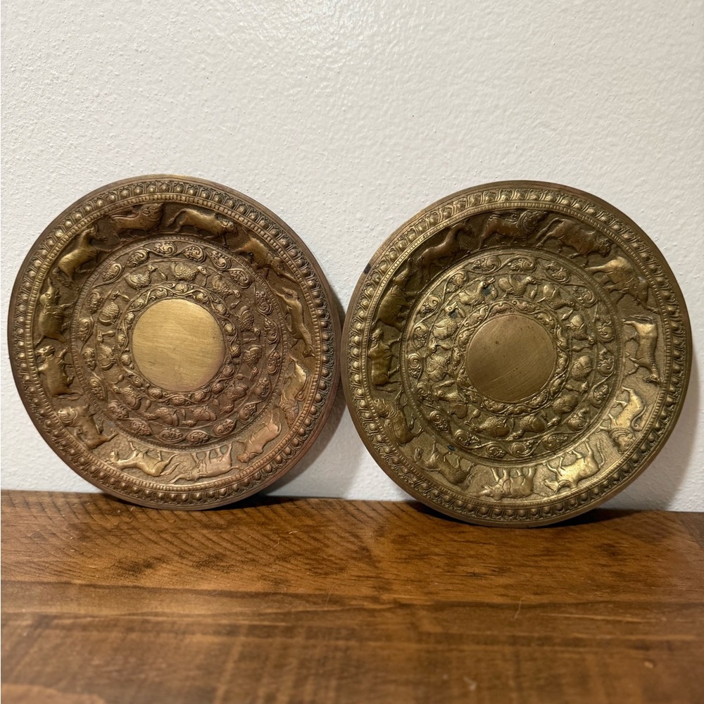 1938 brass platters embossed design